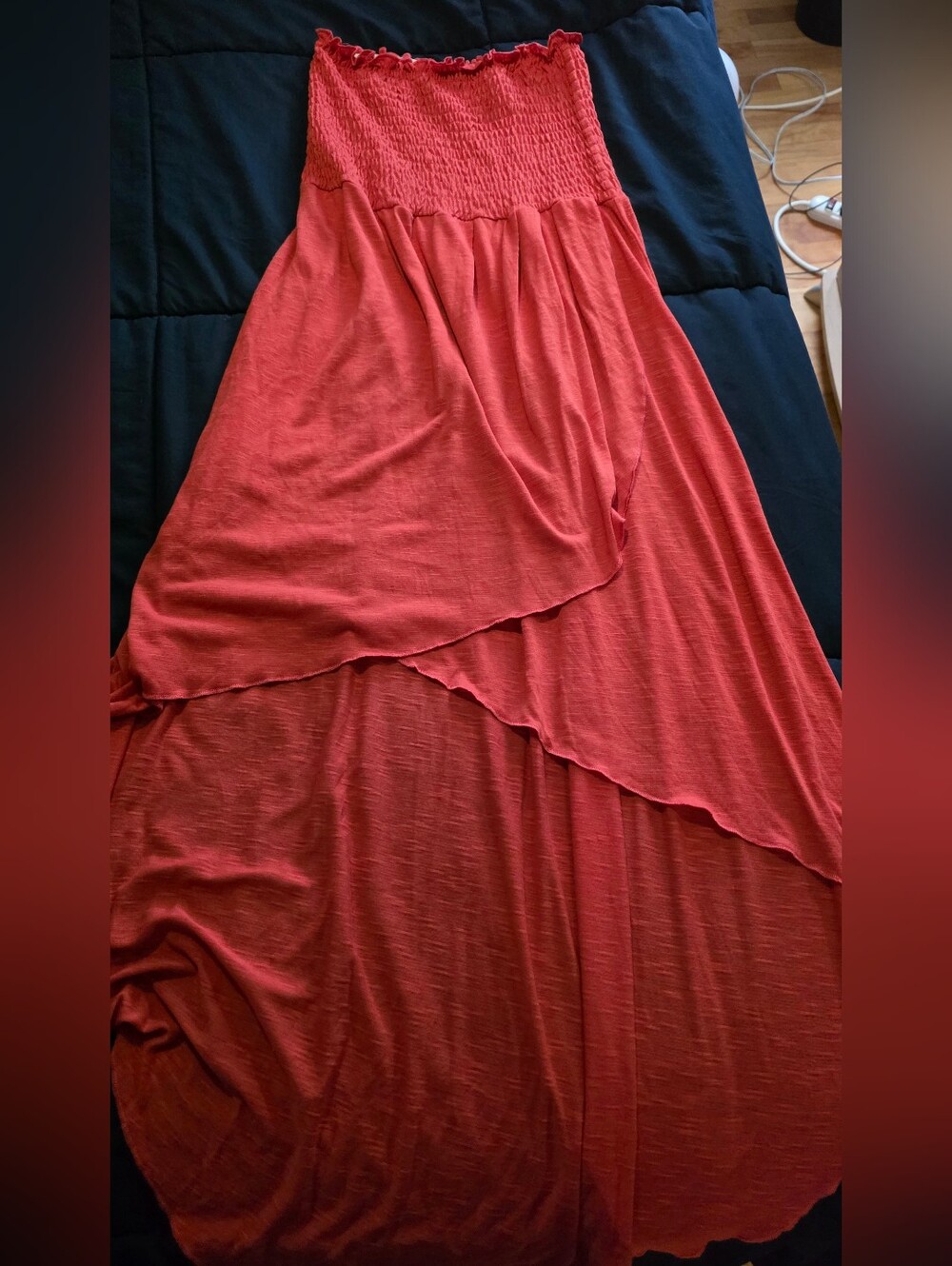 Strapless Smocked Hi Lo Dress - Coral Red